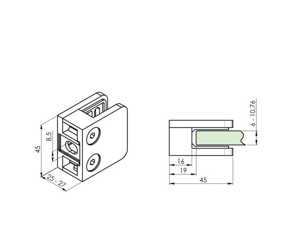 Edelstahl Glasklemme 45x45mm Glashalter flach V2A Klemmhalter GLANZ